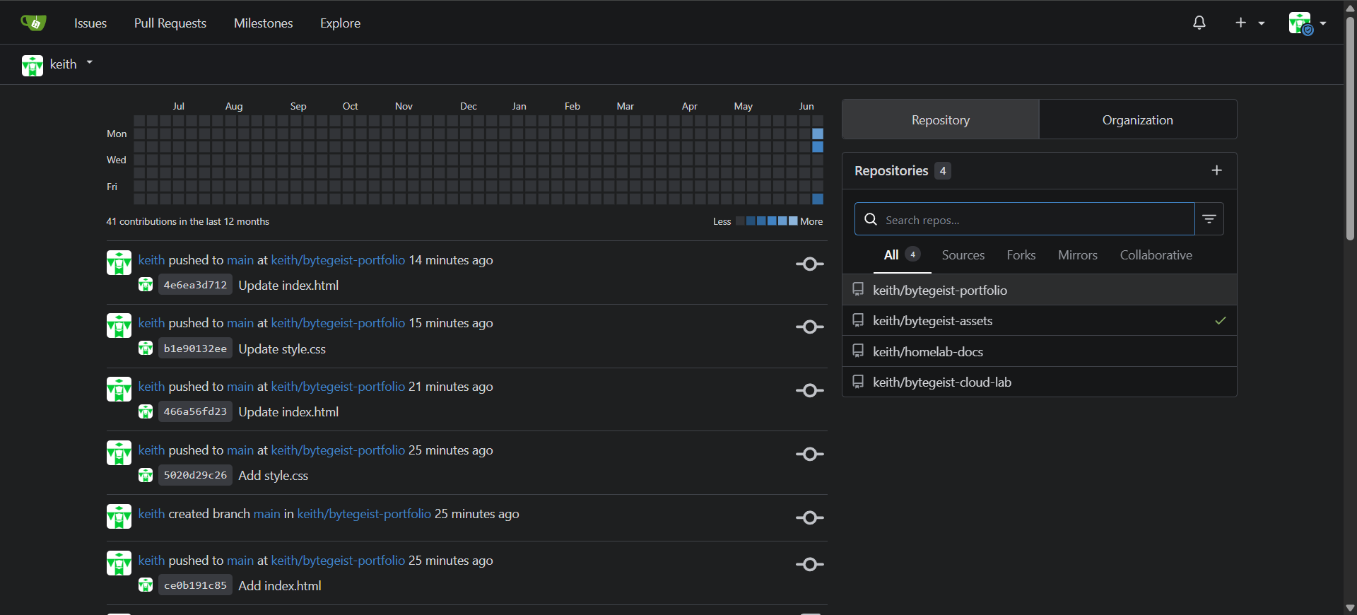Self-hosted Gitea dashboard