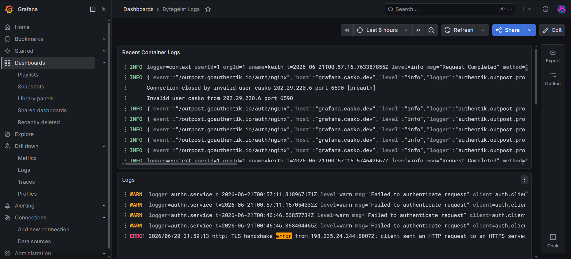 Centralized container logs in Grafana