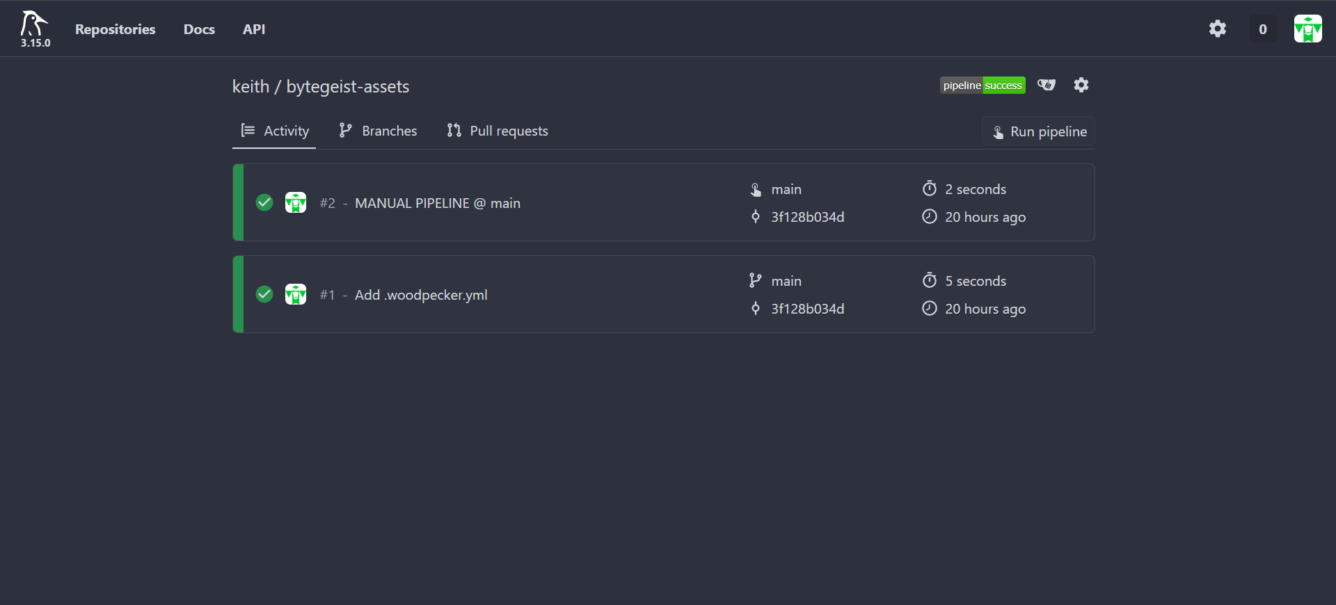 Successful Woodpecker CI pipeline